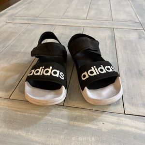adidas Black and White Logo Strap Sandals for Women